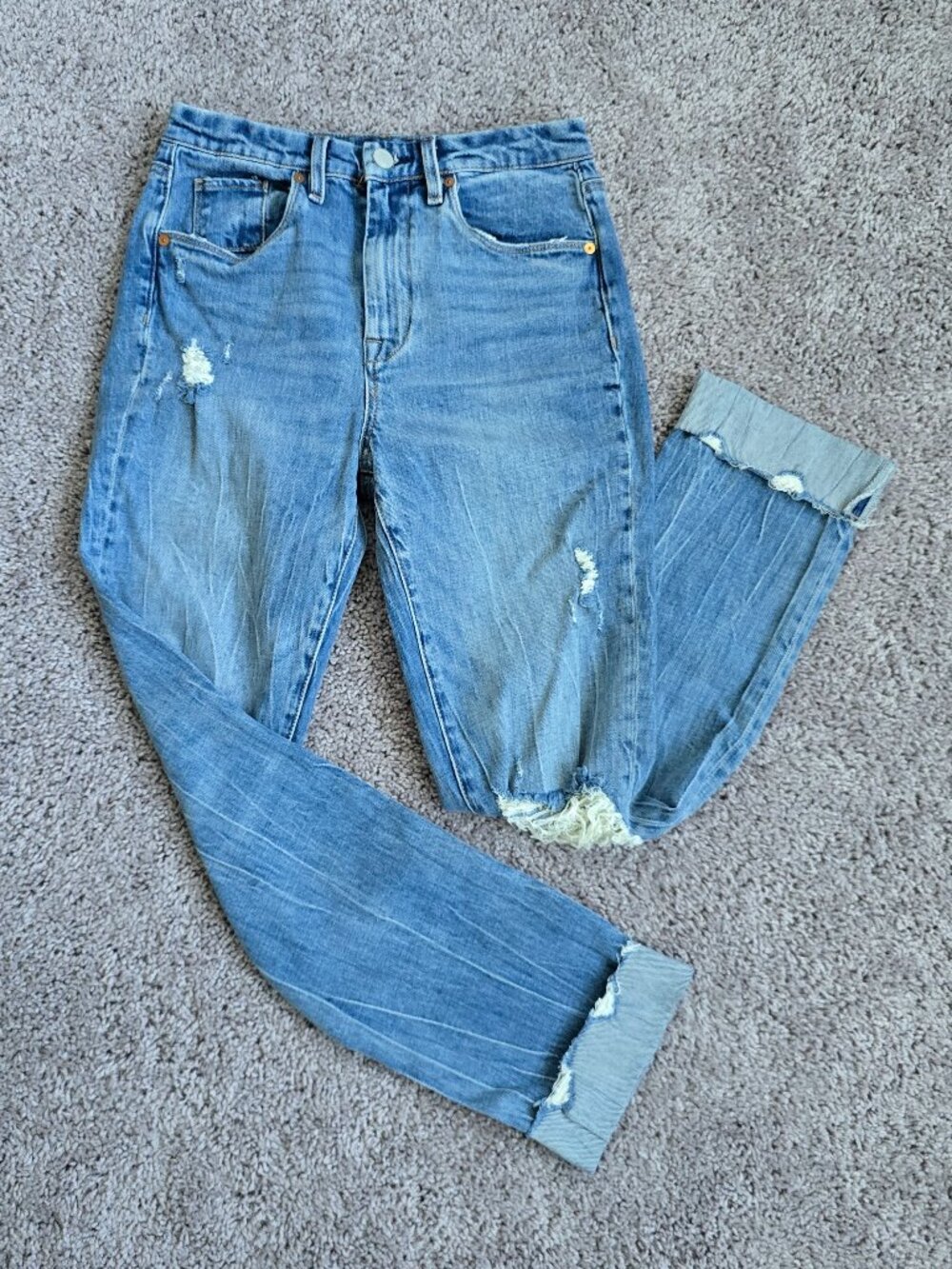 BLANKNYC The Lafayette Jeans 26 High Rise Straight Distressed Blue Denim Cuffed
